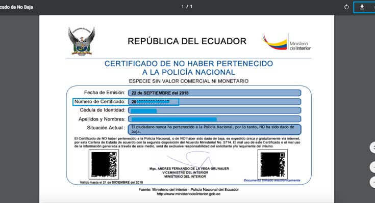 Certificado de policia nacional ecuador