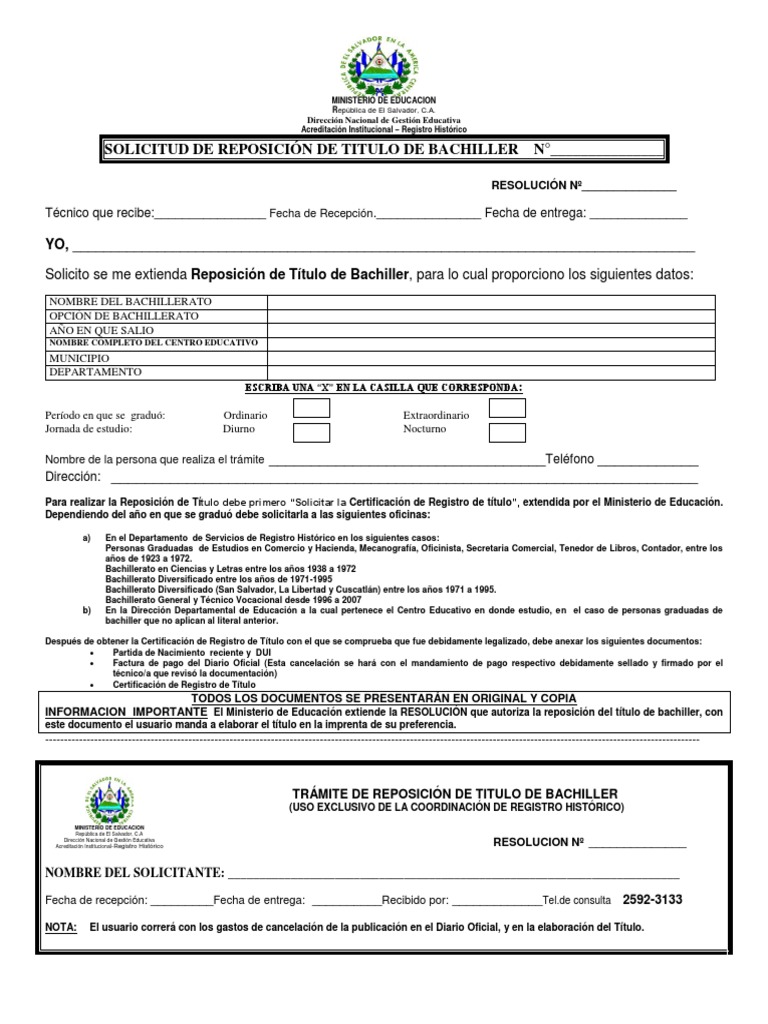 Ministerio de educacion titulo de bachiller